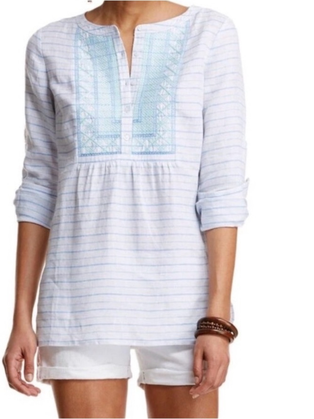 Vineyard Vines Beach Stripe Embroidered Popover top Sz 2 NWT - Picture 10 of 11